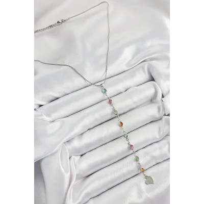 BUĞZ Pirinç Gümüş Renk Karışık Renk Zirkon Taşlı Y Kadın Kolye - Lisinya