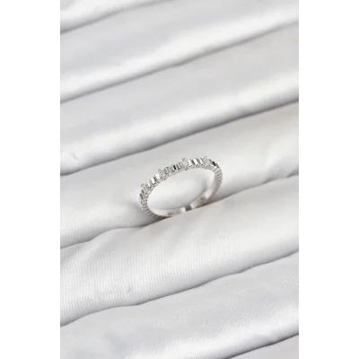 BUĞZ Pirinç Gümüş Renk Lazer Kesim Kadın Yüzük