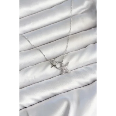 BUĞZ Pirinç Gümüş Renk Minimal Yıldız Model Kadın Kolye