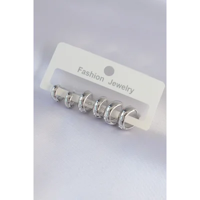 BUĞZ Pirinç Gümüş Renk Oval Bombeli Küpe Seti