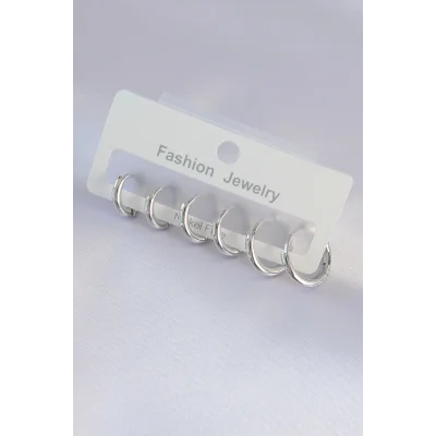 BUĞZ Pirinç Gümüş Renk Oval Küpe Seti