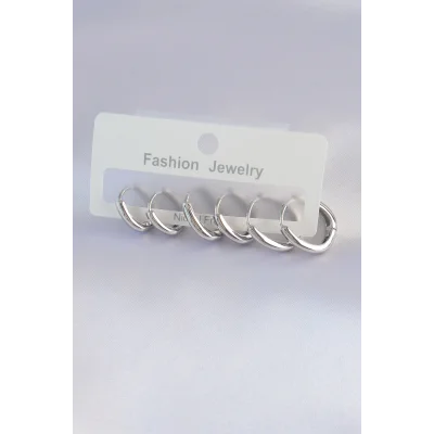 BUĞZ Pirinç Gümüş Renk Oval Küpe Seti - Lisinya