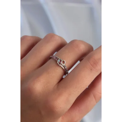 BUĞZ Pirinç Gümüş Renk Renkli Zirkon Taşlı Ayarlamalı Yüzük - Lisinya