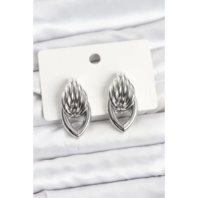 BUĞZ Pirinç Gümüş Renk Sarmal Damla Model Vintage Kadın Küpe