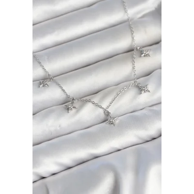 BUĞZ Pirinç Gümüş Renk Sıralı Minimal Kutup Yıldızı Model Kadın Kolye