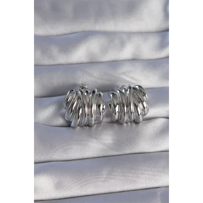 BUĞZ Pirinç Gümüş Renk Tırtıklı Bombe Model Küpe