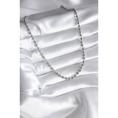 BUĞZ Pirinç Gümüş Renk Topçuk Detay Kadın Kolye - Lisinya