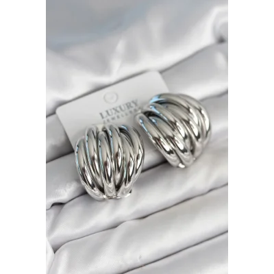 BUĞZ Pirinç Gümüş Renk Vintage Kadın Küpe