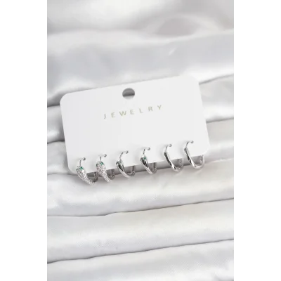 BUĞZ Pirinç Gümüş Renk Yılan Model Kadın Küpe Seti