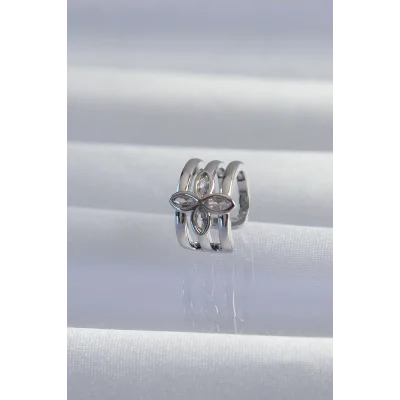 BUĞZ Pirinç Gümüş Renk Yonca Earcuff Küpe