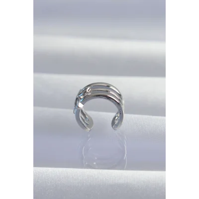 BUĞZ Pirinç Gümüş Renk Yonca Earcuff Küpe - Lisinya