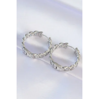 BUĞZ Pirinç Gümüş Renk Zincir Model Halka Küpe