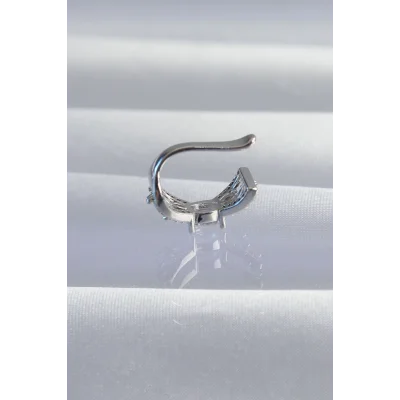 BUĞZ Pirinç Gümüş Renk Zirkon Taş Kaplama Earcuff Küpe - Lisinya