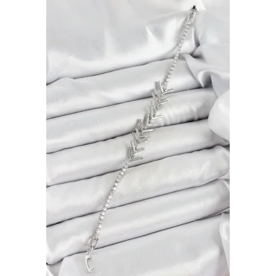 BUĞZ Pirinç Gümüş Renk Zirkon Taşlı Balık Sırtı Kadın Bileklik - Lisinya