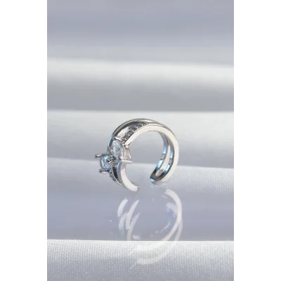 BUĞZ Pirinç Gümüş Renk Zirkon Taşlı Damla Earcuff Küpe - Lisinya