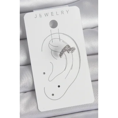 BUĞZ Pirinç Gümüş Renk Zirkon Taşlı Kadın Kıkırdak Küpe - Lisinya