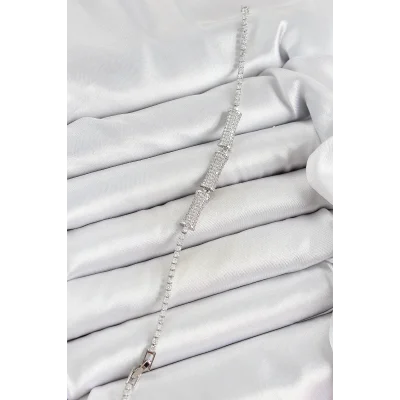BUĞZ Pirinç Gümüş Renk Zirkon Taşlı Kemik Model Kadın Bileklik - Lisinya