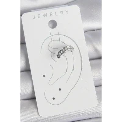 BUĞZ Pirinç Gümüş Renk Zirkon Taşlı Kıkırdak Model Kadın Küpe - Lisinya