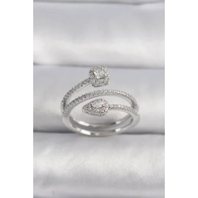 BUĞZ Pirinç Gümüş Renk Zirkon Taşlı Ok Model VIP Seri Kadın Yüzük