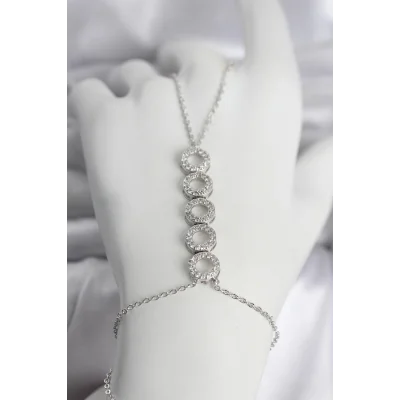 BUĞZ Pirinç Gümüş Renk Zirkon Taşlı Sıralı Halka Model Kadın Şahmeran