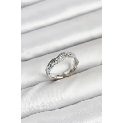 BUĞZ Pirinç Gümüş Renk Zirkon Taşlı Vintage Kadın Yüzük