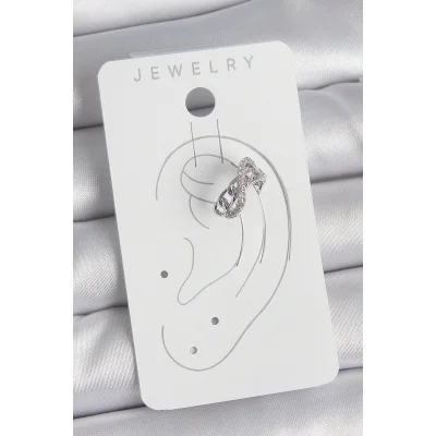 BUĞZ Pirinç Gümüş Renk Zirkon Taşlı Zincir Sonsuzluk Model Kadın Kıkırdak Küpe - Lisinya