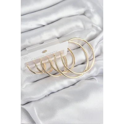 BUĞZ Pirinç Halka Model Gold Renk Kadın Set Küpe