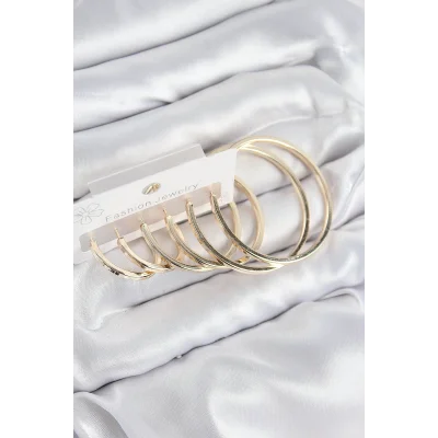 BUĞZ Pirinç Halka Model Gold Renk Kadın Set Küpe