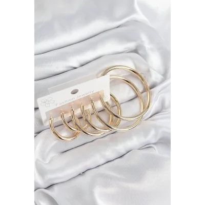 BUĞZ Pirinç Halka Model Gold Renk Kadın Set Küpe