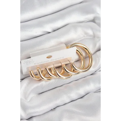 BUĞZ Pirinç Halka Model Gold Renk Kadın Set Küpe