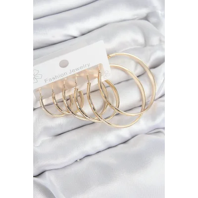 BUĞZ Pirinç Halka Model Gold Renk Kadın Set Küpe