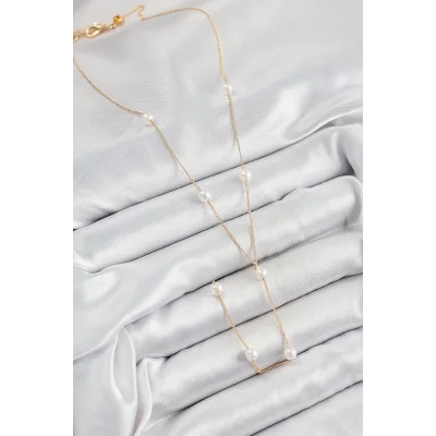 BUĞZ Pirinç İnci Figürlü Y Model Gold Renk Kadın Kolye - Lisinya