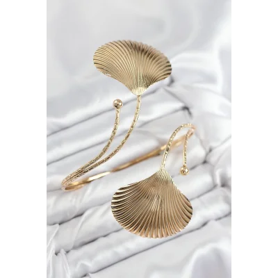 BUĞZ Pirinç İstiridye Model Gold Renk Kadın Pazu Bileklik