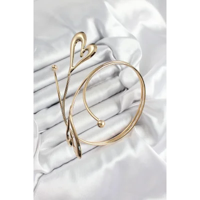BUĞZ Pirinç Kalp Model Gold Renk Kadın Pazu Bileklik - BUĞZ