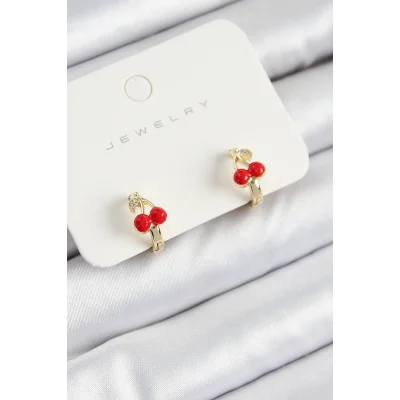 BUĞZ Pirinç Kiraz Model Gold Renk Çocuk Küpe