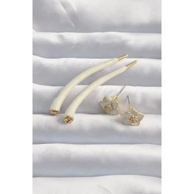 BUĞZ Pirinç Krem Renk Botega Küpe - Lisinya