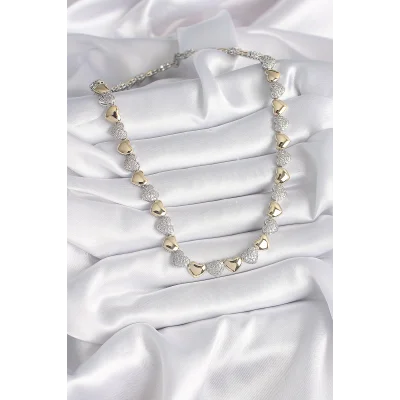 BUĞZ Pirinç Mix Renk Zirkon Taşlı Kalp Model VIP Exclusive Seri Kadın Kolye - BUĞZ