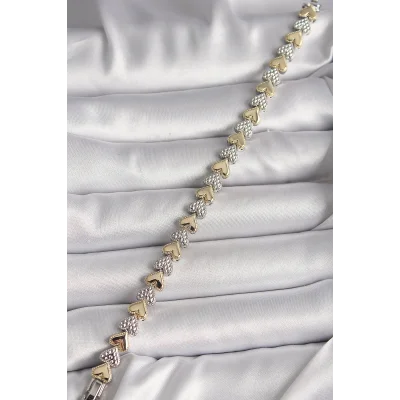 BUĞZ Pirinç Mix Renk Zirkon Taşlı Kalp Model VIP Seri Kadın Bileklik - Lisinya
