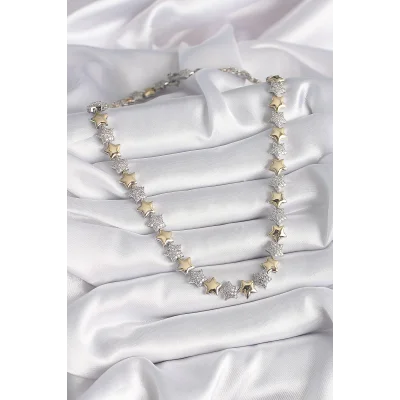 BUĞZ Pirinç Mix Renk Zirkon Taşlı Yıldız Model VIP Exclusive Seri Kadın Kolye - BUĞZ
