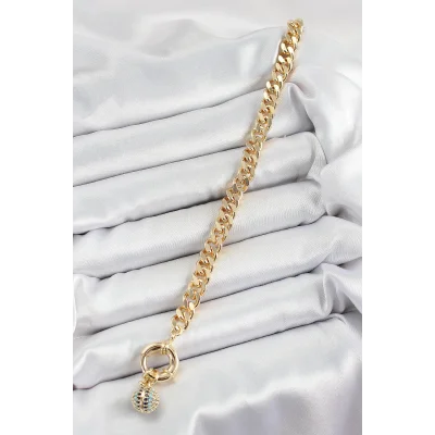 BUĞZ Pirinç Nazar Model Zirkon Taşlı Gold Renk VİP Seri Kadın Bileklik - Lisinya