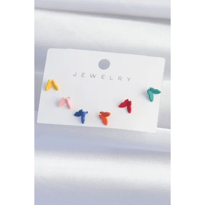 BUĞZ Pirinç Rengarenk Mineli Minimal Kelebek Küpe Seti - Lisinya