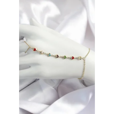 BUĞZ Pirinç Renkli Kalpli Zirkon Taşlı Y Model Gold Renk Kadın Şahmeran