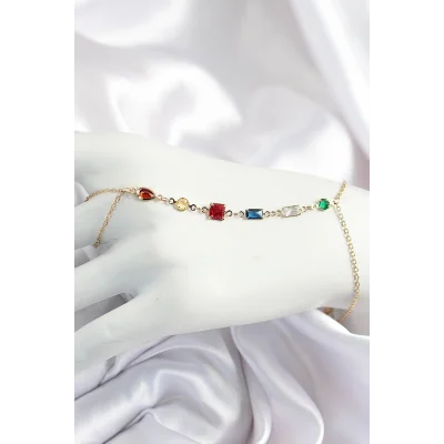 BUĞZ Pirinç Renkli Zirkon Taşlı Y Model Gold Renk Kadın Şahmeran