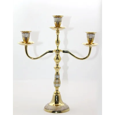 BUĞZ Pirinç Sedefli 3lü Şamdan Model 2