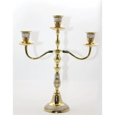 BUĞZ Pirinç Sedefli 3lü Şamdan Model 2