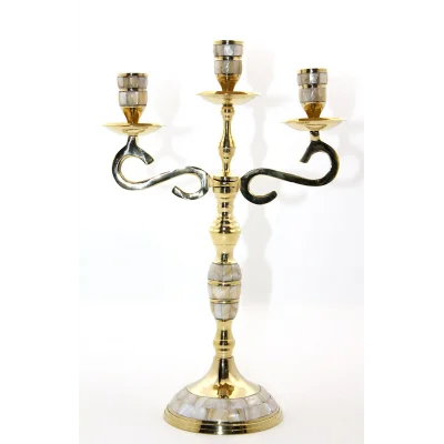 BUĞZ Pirinç Sedefli 3lü Şamdan Model 3