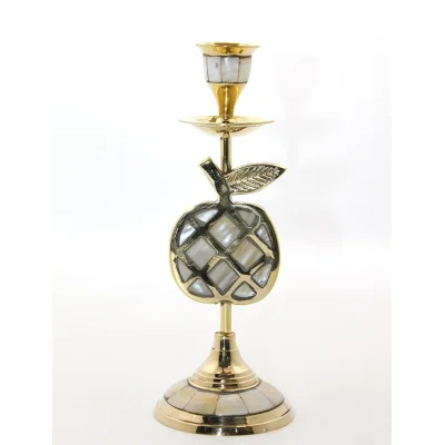 BUĞZ Pirinç Sedefli Tekli Şamdan Model 1