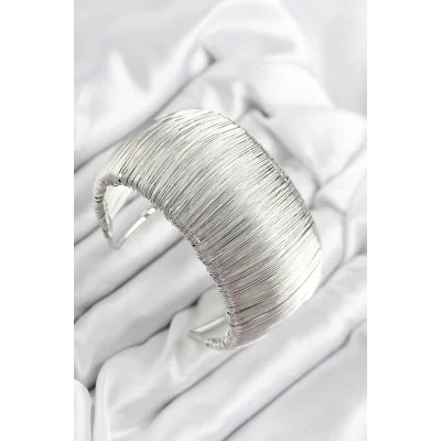 BUĞZ Pirinç Tel Sarma Model Gümüş Renk Kadın Bileklilk - Lisinya