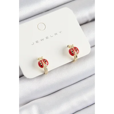 BUĞZ Pirinç Uğur Böceği Model Gold Renk Çocuk Küpe