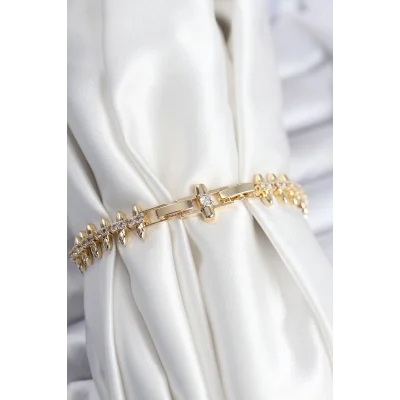 BUĞZ Pirinç VIP Seri Gold Renk Sıralı Damla Model Kadın Bileklik - Lisinya